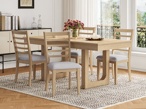 English Elm Farmhouse Ladder Back Dining Chairs Rubberwood Frame Upholstered Seat Set of 2 Natural+Beige N752P272063N