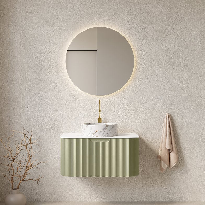 English Elm Dina 30" Wall-Mounted Bathroom Vanity With Curved Edges, Light Green Storage, And Ceramic Basin W2615S00501