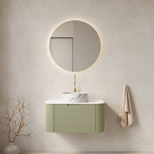 English Elm Dina 30" Wall-Mounted Bathroom Vanity With Curved Edges, Light Green Storage, And Ceramic Basin W2615S00501