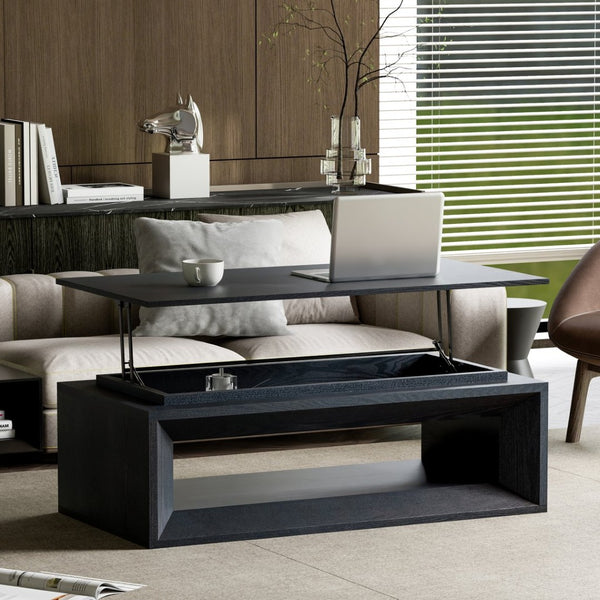 English Elm 43.3'' Wood Veneer Lift Top Coffee Table with Hidden Storage for Living Room Black W1435P453256