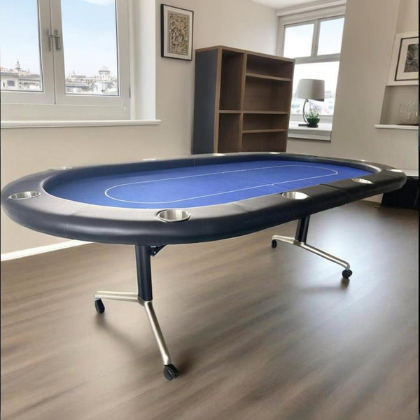 English Elm Ino Design 94 Inch Oval Felt Poker Table Seats Ten with Casters and Cup Holders Blue W2748P321634