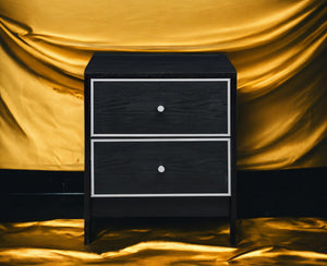 English Elm Jabir Modern Black & Silver Accent Table with Two Drawers, Composite Wood Storage, Sleek Design B2726P243246