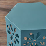 Christopher Knight Home® - Noble House - Giselle Indoor 14 Inch Matte Blue Iron Floral Side Table