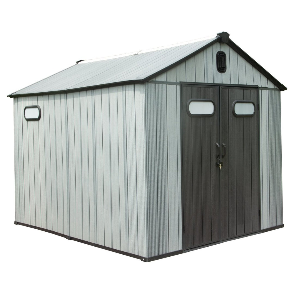 English Elm 8x10ft Outdoor Resin Storage Shed Lockable Waterproof Uv Resistant Wood Grain Design W1859S00132