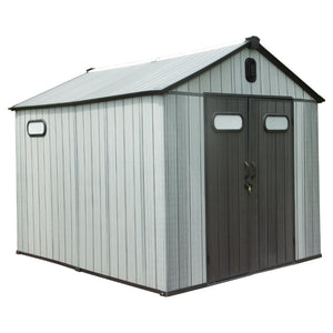 English Elm 8x10ft Outdoor Resin Storage Shed Lockable Waterproof Uv Resistant Wood Grain Design W1859S00132