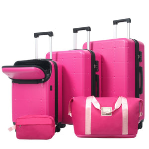 English Elm Luggage 5 Piece Hardside Abs Set with Front Access Carry on and Tsa Spinner Wheels Pink N732P391557F