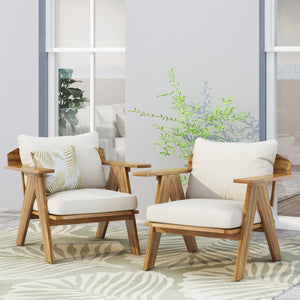 English Elm Christopher Knight Home® - Outdoor Acacia Wood Club Chairs Set of 2 with Water-Resistant Beige Cushions, Teak Finish, Durable Relaxation 30" 70856.00BGE