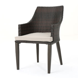 English Elm Christopher Knight Home® - HILLHURST Woven Rattan Outdoor Chair Set of 2 with Water-Resistant Cushions, Weatherproof Metal Frame Brown 61563.00MBRN