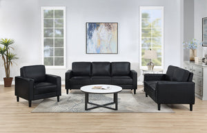 English Elm Weld Black Faux Leather Sofa Loveseat and Chair Set Mid-century Modern Living Room B062S01658