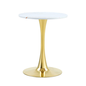 English Elm Round Faux Marble Tulip Dining Table Mid Century Pedestal Base for Compact Kitchens Gold+White W2920P395717