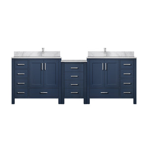 English Elm Navy Double Bath Vanity 92" W x 22" D with Carrara Marble Top, 14 Drawers, Soft-Close, Faucet Set B2731S01191