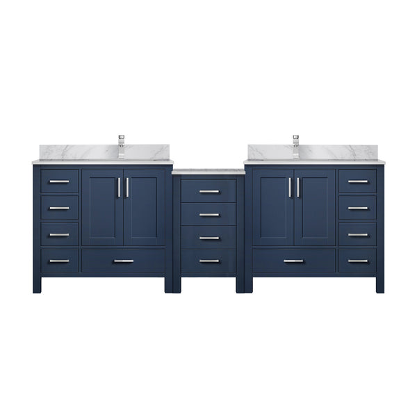 English Elm Navy Double Bath Vanity 92" W x 22" D with Carrara Marble Top, 14 Drawers, Soft-Close, Faucet Set B2731S01191