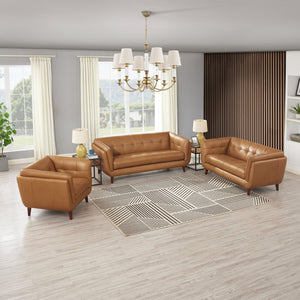 English Elm Solana Caramel Leather Loveseat Bench Seat with Pocketed Coils, Memory Foam Comfort, Durable Frame B2705P297789