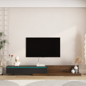 English Elm Modern Low Profile Media Cabinet with Led Lighting and Wood Storage for Living Room W1321P400994