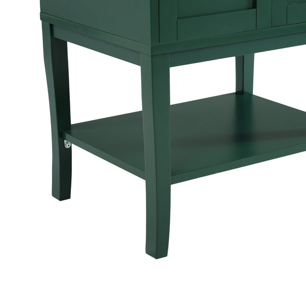 English Elm 24'' Retro Green Bathroom Vanity with Glossy Resin Basin, Solid Wood Feet, Soft-Close Doors, Ample Storage, Metal Handles (Modern) WF324870AAF