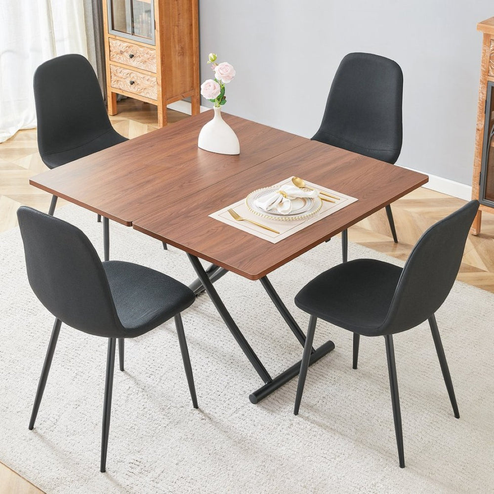 English Elm Table And Chair Set - Modern Adjustable Lifting Table With Walnut Finish & 4 Stylish Black Chairs W1151S03779-GIGA