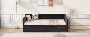 English Elm Wooden Twin Daybed with Pull Out Trundle and Dual Storage Drawers for Guest Rooms Espresso LP000519AAP-1