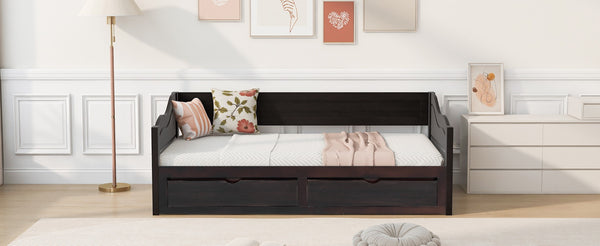English Elm Wooden Twin Daybed with Pull Out Trundle and Dual Storage Drawers for Guest Rooms Espresso LP000519AAP-1