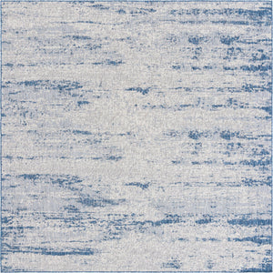 Unique Loom Outdoor Modern Cartago Machine Made Abstract Rug Blue, Ivory/Gray 10' 0" x 10' 0"