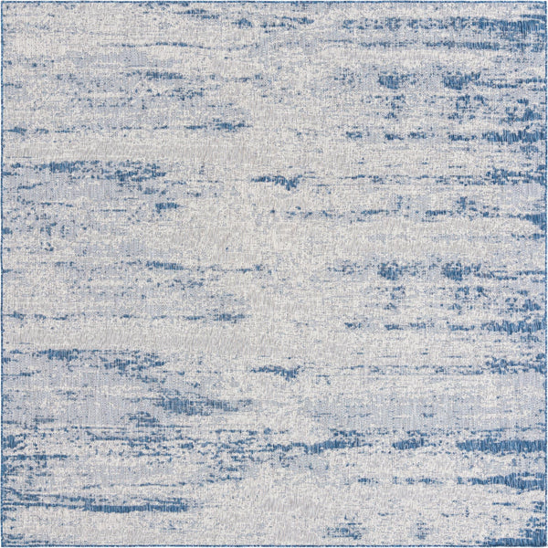 Unique Loom Outdoor Modern Cartago Machine Made Abstract Rug Blue, Ivory/Gray 10' 0" x 10' 0"