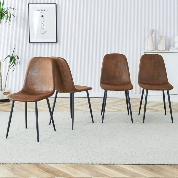 English Elm A set of 4 modern medieval restaurant cushioned side chairs with brown techno-fabric seats & black metal legs, ergonomic comfort and easy assembly (W115149079) W1151P306740