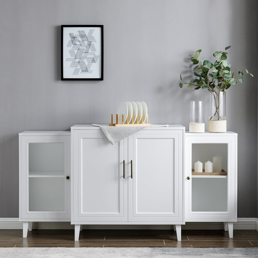 English Elm Walker Edison - Modern Two-Tier Sideboard with Glass Doors White — Adjustable Shelves, Soft-Close Hinges, TV Ready 68" B185P244114