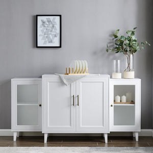 English Elm Walker Edison - Modern Two-Tier Sideboard with Glass Doors White — Adjustable Shelves, Soft-Close Hinges, TV Ready 68" B185P244114