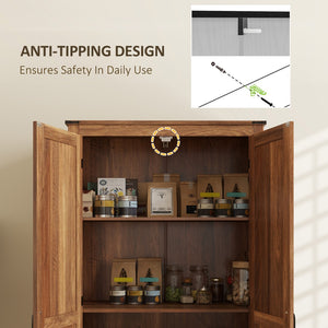 English Elm Kitchen Pantry Cabinet Tall Farmhouse Barn Door Storage with Adjustable Shelves Brown T3971P430946