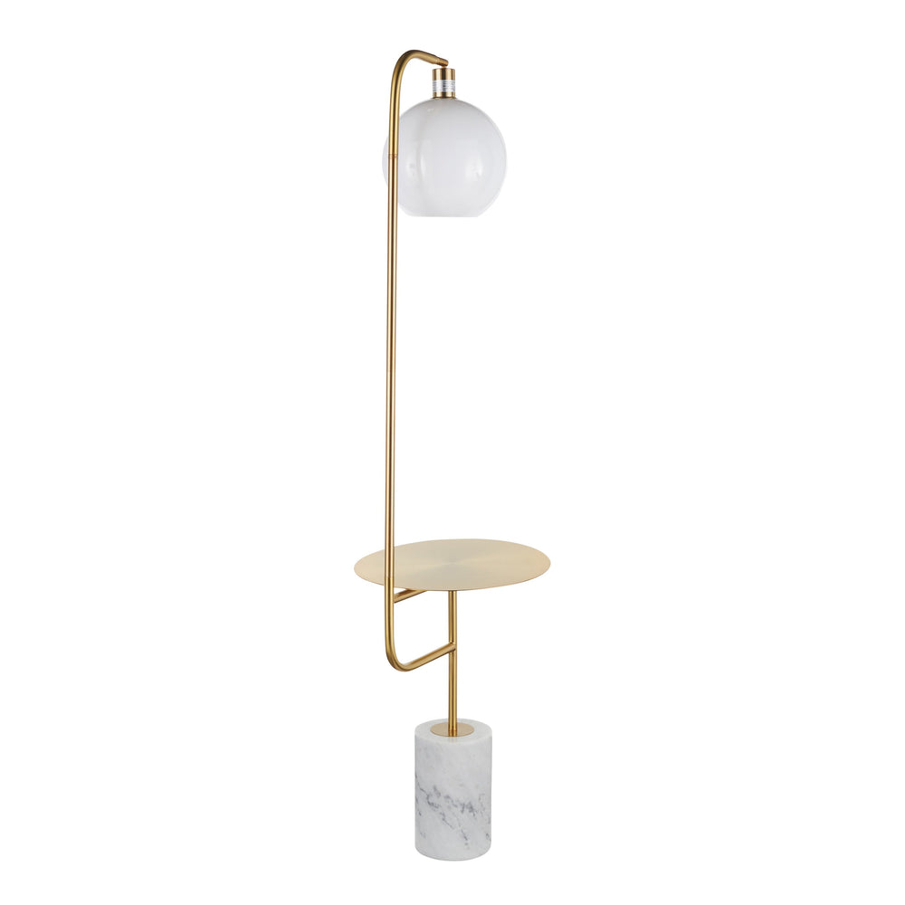 English Elm Symbol Contemporary Glam Floor Lamp with Gold Side Table, White Marble Base, LED Included, Compact Elegance B202P224183