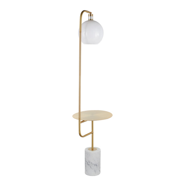 English Elm Symbol Contemporary Glam Floor Lamp with Gold Side Table, White Marble Base, LED Included, Compact Elegance B202P224183