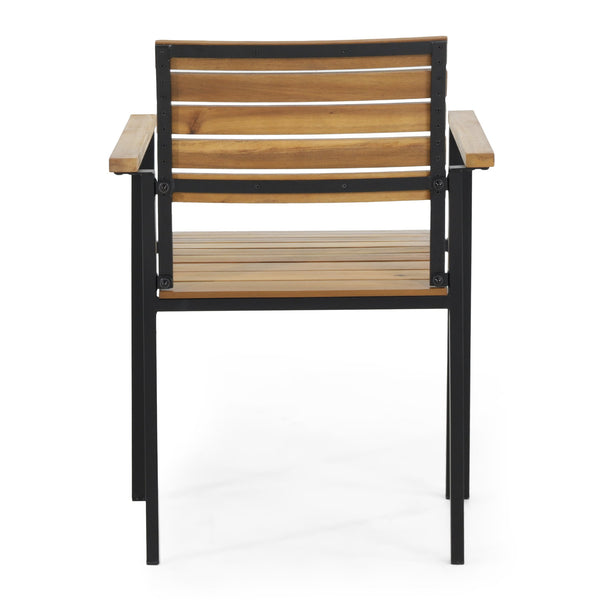 English Elm Christopher Knight Home® - LARIS Teak & Black Wood and Metal Chair Set — Acacia Slat Panels, Modern Industrial Outdoor Dining Seat 66383.00