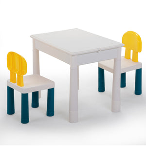 English Elm All-in-One Kids Activity Table set with 2 chairs, 100 DIY blocks, slides, storage & cushions for toddlers W2181P362367