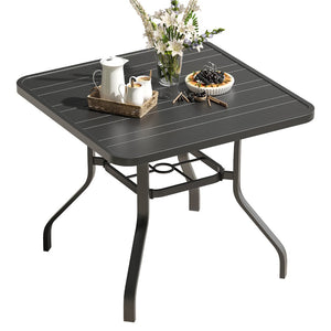 English Elm Patio Square Steel Dining Table Slatted Top Umbrella Ready Seats Four Outdoor T3623P434177
