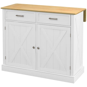 English Elm HOMCOM Mobile Kitchen Island with Drop Leaf Breakfast Bar, Rubberwood Top, Locking Casters & Storage White W2225P217403