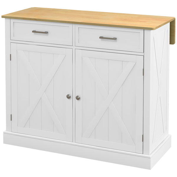 English Elm HOMCOM Mobile Kitchen Island with Drop Leaf Breakfast Bar, Rubberwood Top, Locking Casters & Storage White W2225P217403