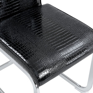 English Elm Set of 2 Glam Faux Alligator Pvc Dining Chairs with Crystal Buckle Bow Legs Black W3875P371058