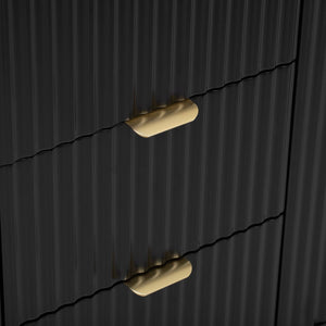 English Elm U_Style Modern Wave-Front Sideboard - 3 Adjustable Shelves & Soft-Close Drawers For Stylish Storage N711P269066B-GIGA