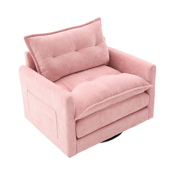 English Elm UNITED Swivel Barrel Chair with Chenille Upholstery, 360° Smooth Rotation, Padded Arm Comfort and Side Pockets for Living Room Relaxation Pink W1568P290091