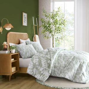 JLA Home Comfort Spaces - Floral Reversible Microfiber Comforter Set with Plush Lightweight Fill, Breathable Year-Round Comfort and Easy Care Sage AM10-0076