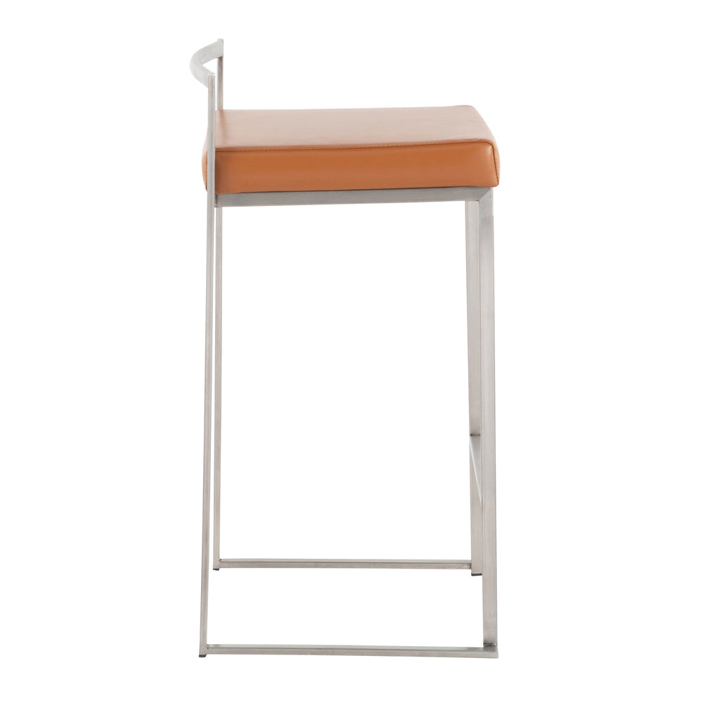 English Elm Fuji Stackable Counter Stools Set Of 2 - Sleek Stainless Steel Frame With Comfortable Camel Cushions B202P221925