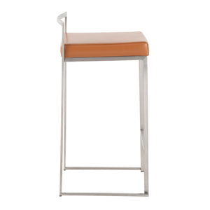 English Elm Fuji Stackable Counter Stools Set Of 2 - Sleek Stainless Steel Frame With Comfortable Camel Cushions B202P221925