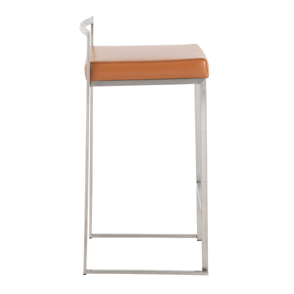 English Elm Fuji Stackable Counter Stools Set Of 2 - Sleek Stainless Steel Frame With Comfortable Camel Cushions B202P221925