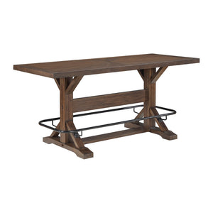 English Elm Brown Acacia Wood Counter Height Dining Table Seats Six with Industrial Metal Footrest B011P451377