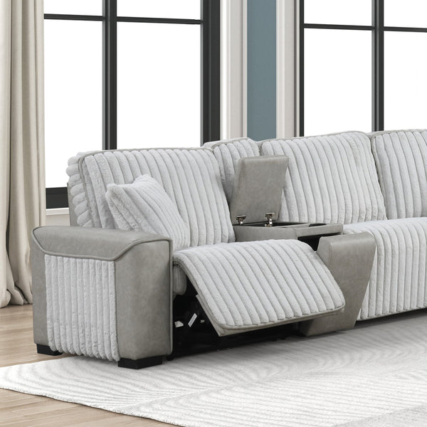 English Elm Ramona Luxurious Corduroy Power Reclining Sectional with Wireless Charging, Hidden Tray & Cupholders B009S02106