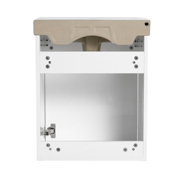 English Elm 18'' Floating Wall-Mounted Bathroom Vanity with Ceramic Sink, Soft-Close Door & Space-Saving Design Glossy White W999P236348