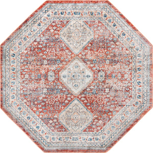 Unique Loom Newport Rosecliff Machine Made Border Rug Red, Light Blue/Ivory/Beige/Blue 7' 1" x 7' 1"