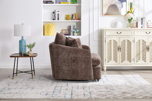 English Elm 360° 360 Swivel Oversized Chenille Armchair with Pocket Spring Seat and Three Throw Pillows Brown W1361S00073