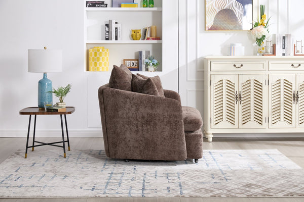 English Elm 360° 360 Swivel Oversized Chenille Armchair with Pocket Spring Seat and Three Throw Pillows Brown W1361S00073