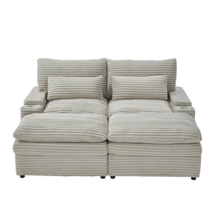 English Elm Loveseat Convertible Sectional Sofa Bed with Storage, Two Ottomans, Dual USB Ports & Cup Holders Grey N719S002140E
