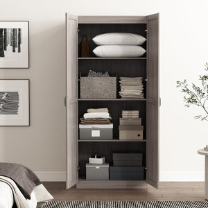 English Elm Cornelia Modern Storage Closet 2.0 Grey — Tall MDF Cabinet with 4 Adjustable Shelves, Soft-Close Hinges, Mop Base Protection B365P398547